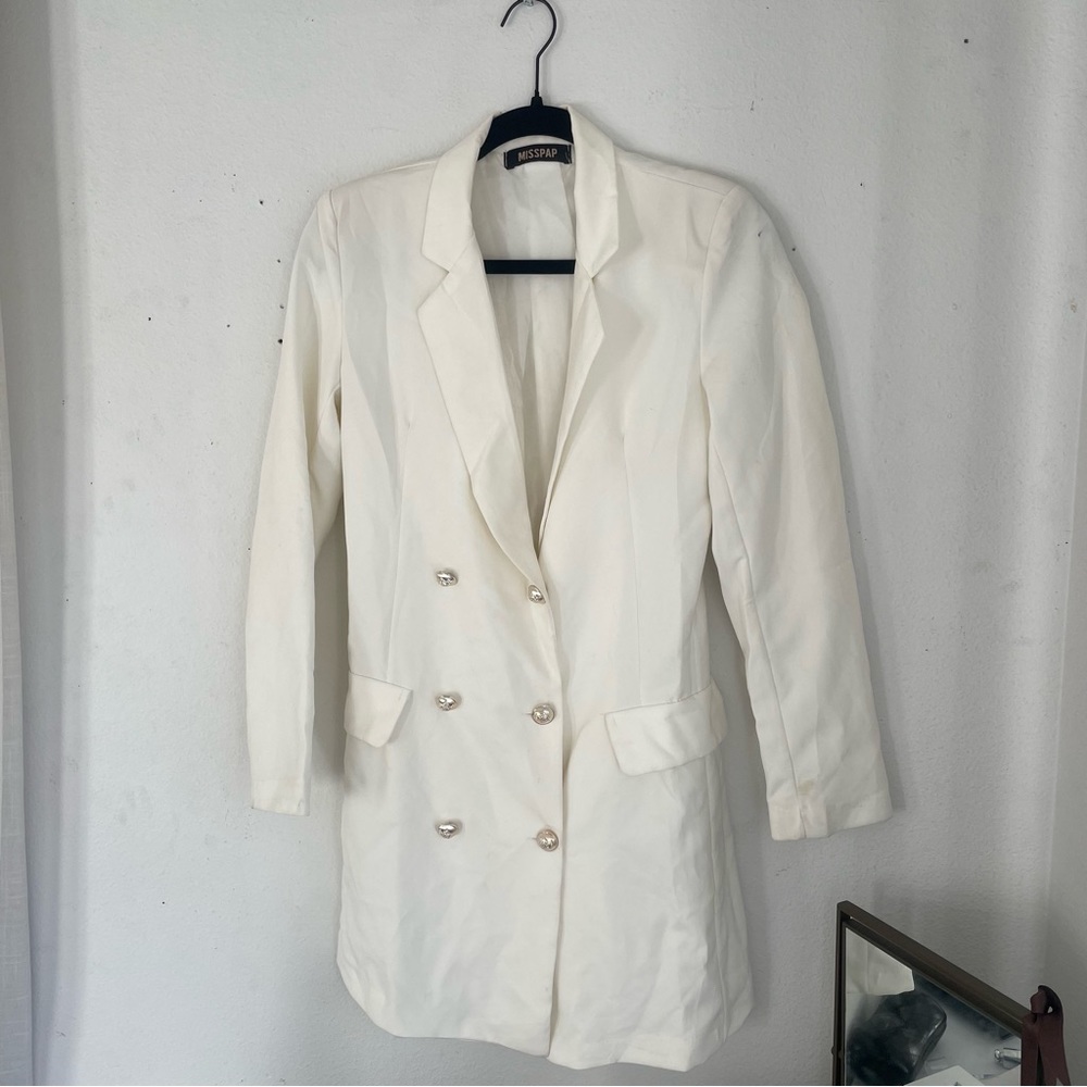 White Blazer Dress with Gold Buttons